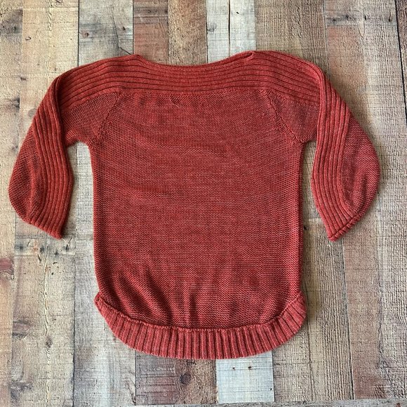 Cozy Womens Rust Knit Sweater With 3/4 Sleeves & Ribbed Hem - Picture 1 of 9